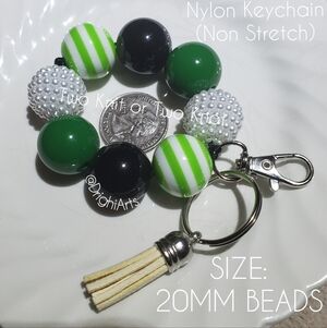 Handmade - Green and Black 20MM Beaded Nylon Keychain Charm Zipper Pull Tassel